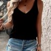Kadın Askılı Geniş V Yakalı Viskon Bluz