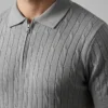 280720266a67f18696cc1.webp Erkek Yazlık Triko Saç Örgü Tişört Kısa Kol Polo Yaka Fermuarlı T-Shirt - Gri