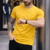 280720266a67fa585b7fd.webp Erkek T-Shirt Bisiklet Yaka Slim Fit Dar Kesim Likralı Tişört Günlük Basic Body - Sarı