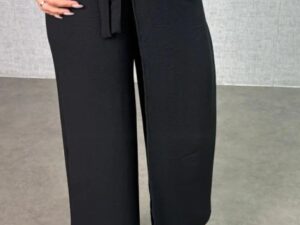 Kadın Beli Lastikli Bağcık Detay Aerobin Kumaş Etek Pantolon