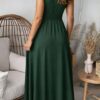 280720266a681abe123cf.jpeg Kısa Kollu Derın V Yakalı Belden Buzgulu Yırtmaçlı Uzun Sandy Elbise