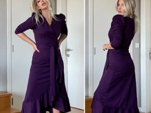 Krep Kumaş Midi Boy Kuşaklı Uzunkol Elbise