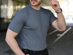 Erkek Fitilli Bisiklet Yaka Kısa Kollu Tişört
