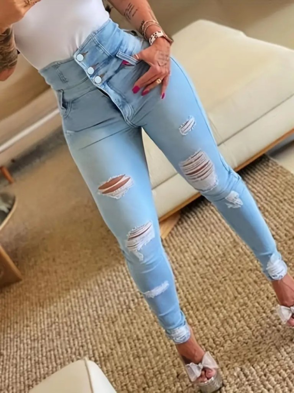 280720266a6938556e614.png Kadın Yüksek Belli önden Düğmeli Yırtık Detaylı Kot Pantolon