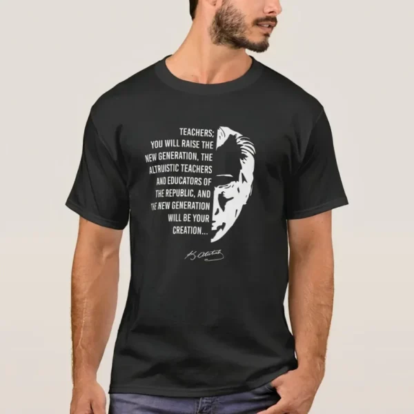 280720266a693b0054f92.webp 24 Kasım Öğretmenler Günü Temalı Baskılı Bisiklet Yaka T-shirt - Siyah