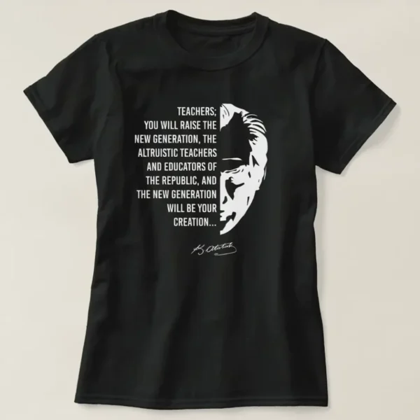 280720266a693b01b068f.webp 24 Kasım Öğretmenler Günü Temalı Baskılı Bisiklet Yaka T-shirt - Siyah