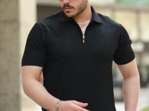 Erkek Fermuarlı Yakalı Kısa Kollu Tshirt