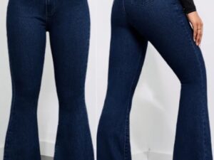 Kadın Yüksek Bel Cepli İspanyol Paçalı Kot Pantolon