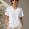 290720266a69460a928cc.webp V Yaka Basic Tişört Kısa Kol Yazlık Regular Fit T-Shirt - Beyaz