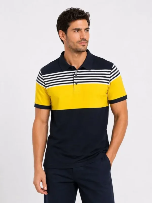 290720266a69466695c26.webp Erkek Pike Kumaş Çizgili Polo Yaka Tişört Kısa Kol Yazlık T-Shirt - Lacivert