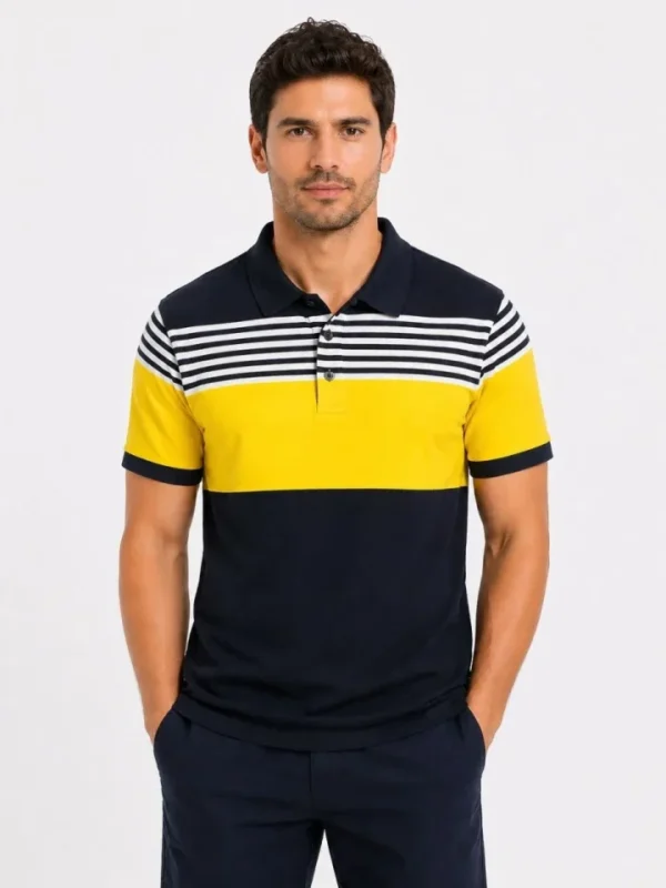 290720266a6946689cf72.webp Erkek Pike Kumaş Çizgili Polo Yaka Tişört Kısa Kol Yazlık T-Shirt - Lacivert