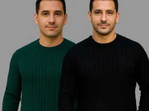 290720266a694a22968d5.webp Erkek Fitilli Triko Kazak 2’li Set Siyah Haki Kalın Dokuma Pamuklu Regular Fit Bisiklet