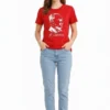 Atatürk Baskılı Tişört Kısa Kollu Bisiklet Yaka T-Shirt - Kırmızı