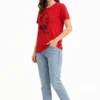 Atatürk Baskılı Tişört Kısa Kollu Bisiklet Yaka T-Shirt - Kırmızı