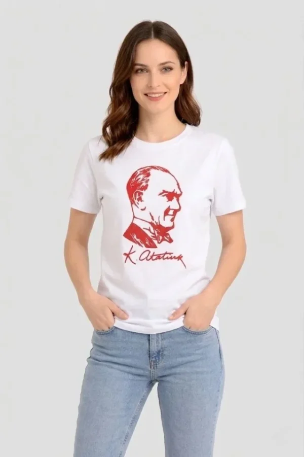 290720266a694df2de1dc.webp Erkek Atatürk Baskılı Tişört Kısa Kollu Bisiklet Yaka T-Shirt - Beyaz