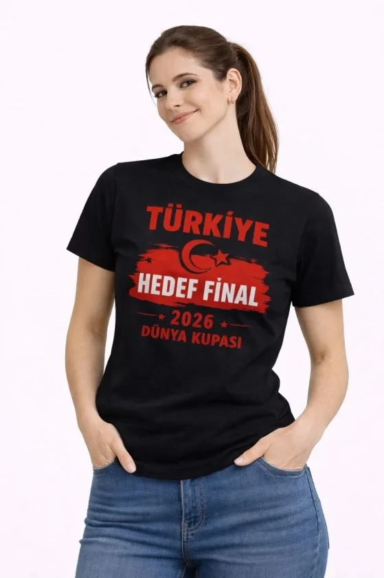 Erkek TÜRKİYE Baskılı Tişört Ay Yıldız 2026 Dünya Kupası Taraftar Forma T-Shirt - Siyah