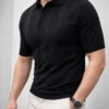 290720266a69581776917.webp Erkek Yazlık Triko Dokuma Tişört Kısa Kol Polo Yaka T-Shirt - Siyah