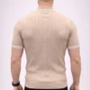 Erkek Fitilli Triko Dokuma Kısa Kol Tişört Yarım Boğaz Modern Yazlık T-Shirt - Bej