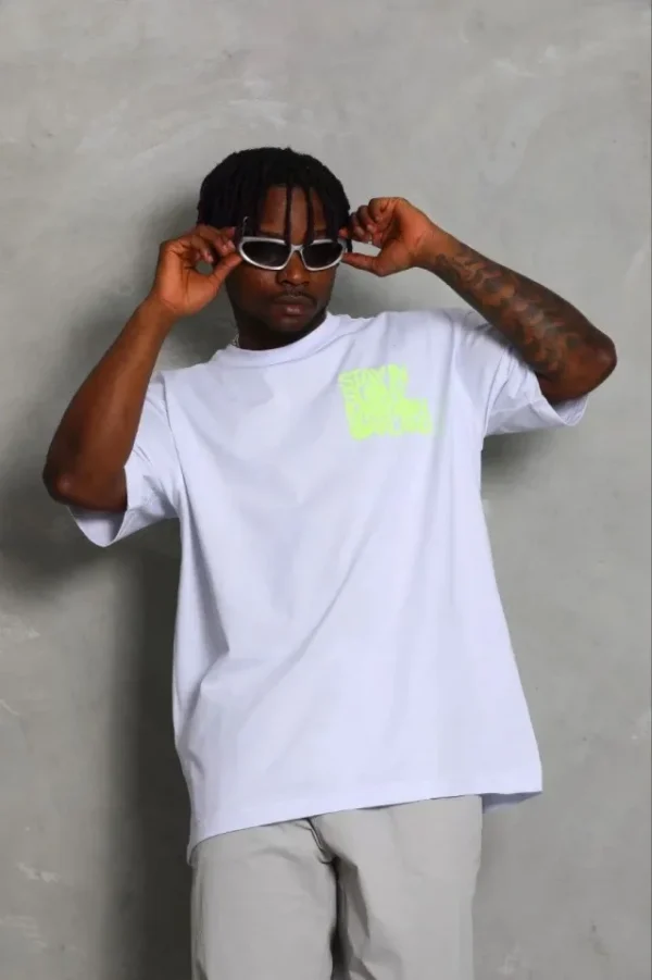 Erkek Baskılı T-Shirt Kısa Kol Bisiklet Yaka Regular Fit Rahat Kalıp Günlük Tişört - Beyaz