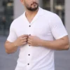 290720266a695feb59cad.webp Erkek Waffle Kumaş Kısa Kollu Düğmeli Açık Yaka Regular Fit Gömlek - Beyaz