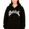 290720266a69620caf641.png Oversize Kapüşonlu Sweatshirt Hoodie 3 İplik Şardonlu Pamuklu Kumaş, Önü Baskılı, Fermuarlı Rahat Kalıp, Kışlık Ve Sokak Stili Sweat - Siyah