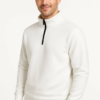 Erkek Dik Yaka Sweatshirt Dik Yaka Yarım Fermuarlı 3 İplik Şardonlu Pamuk Kumaş - Beyaz
