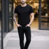 290720266a69690598c8a.webp Erkek T-Shirt Bisiklet Yaka Slim Fit Dar Kesim Likralı Tişört Günlük Basic Body - Siyah