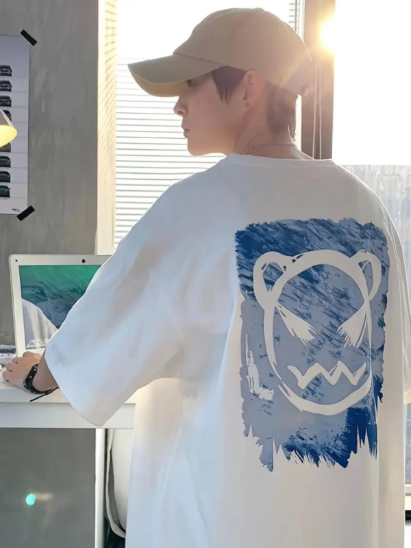290720266a6981e7e5df4.png Baskılı Oversize Bisiklet Yaka T-shirt - Beyaz