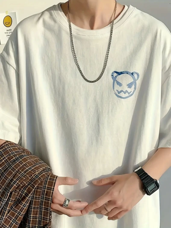 290720266a6981f0d6425.png Baskılı Oversize Bisiklet Yaka T-shirt - Beyaz