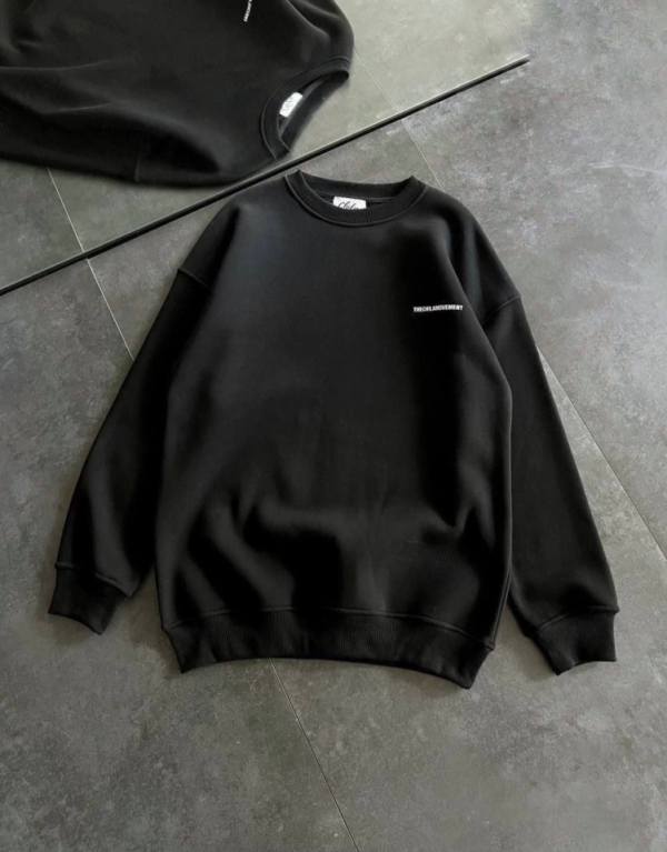290720266a698d4b98e74.png Kışlık Bisiklet Yaka Oversize Baskılı SweatShirt - Siyah