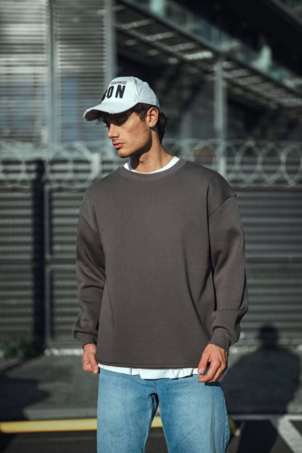 290720266a698f055b9f2.png Kışlık Bisiklet Yaka Üç İplik Basic SweatShirt - Antrasit
