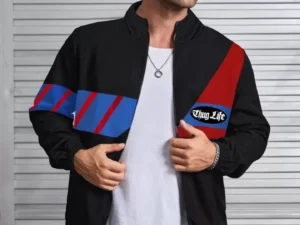 290720266a699440b57bc.webp Unisex Uzun Koll Fermuarlı Baskılı Rüzgarlik - Siyah