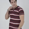 290720266a69a2503ab76.webp Erkek Yakalı Slim Fit Dokuma Çizgili T-Shirt - Bordo