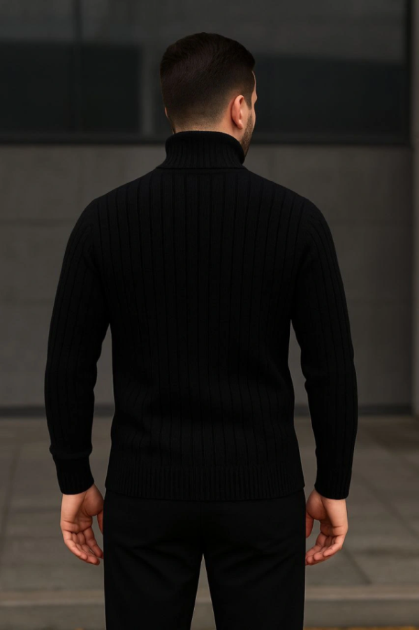 290720266a69ee47a89d8.png Erkek Fitilli Triko Kazak 2li Set Beyaz Siyah Regular Balıkcı Yaka Tam Boğazlı Triko Seti Modeli Kazak
