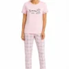 300720266a6a9612c5716.webp Pamuklu Penye Summer Baskılı Kısa Kollu Pijama Takımı Ekose Desenli - Pembe