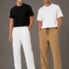 060820266a744e33a73ef.webp Erkek 2li Bürümcük Kumaş Beli Lastikli Bağcıklı Bol Paça Pantolon - Beyaz/Vizon