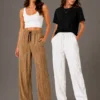 060820266a744e4c320f3.webp Erkek 2li Bürümcük Kumaş Beli Lastikli Bağcıklı Bol Paça Pantolon - Beyaz/Vizon