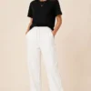 060820266a744e4eac579.webp Erkek 2li Bürümcük Kumaş Beli Lastikli Bağcıklı Bol Paça Pantolon - Beyaz/Vizon