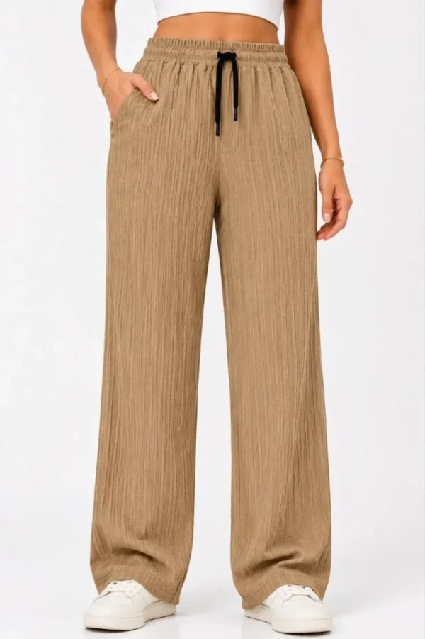 060820266a744e50ab65d.webp Erkek 2li Bürümcük Kumaş Beli Lastikli Bağcıklı Bol Paça Pantolon - Beyaz/Vizon