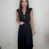 Kadın Kısa Kollu Kruvaze Yakalı Bel Korsajı Buzgulu Midi Janjan Krep Elbise