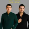 190820266a855b052924d.webp Erkek Fitilli Triko Kazak 2’li Set – Siyah - Haki Kalın Dokuma Pamuklu Regular Fit V Yaka Fermuarlı Uzun Kollu Rahat Kışlık Kazak Kombini