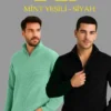 190820266a8571f75ed84.webp Erkek Fitilli Triko Kazak 2’li Set – Mint Yeşili - Siyah, Kalın Dokuma Pamuklu Regular Fit V Yaka Fermuarlı Uzun Kollu Rahat Kışlık Kazak Kombini