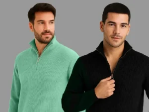 190820266a8571f75ed84.webp Erkek Fitilli Triko Kazak 2’li Set – Mint Yeşili - Siyah, Kalın Dokuma Pamuklu Regular Fit V Yaka Fermuarlı Uzun Kollu Rahat Kışlık Kazak Kombini