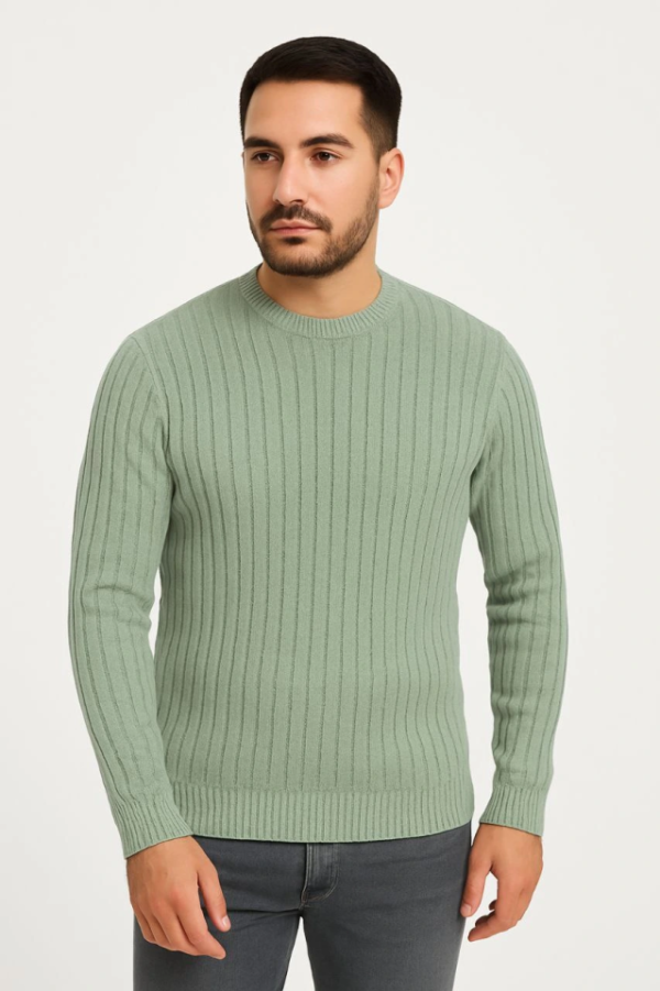 190820266a85727908f87.png Erkek Bisiklet Yuvarlak Yaka Triko Kazak Pamuklu Kalın Fitilli Dokuma, Regular Fit Uzun Kollu Kışlık Model - Mint Yeşili